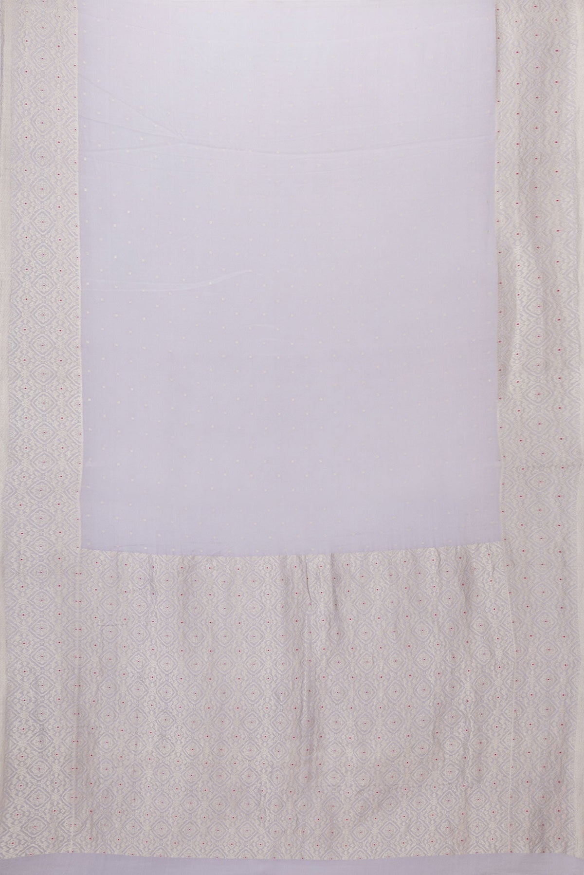 Flat view of Grey Dual Tone Banarasi Georgette Saree with Zari Butta on the body and Zari And Thread Border