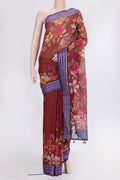 Red Dual Tone Kota Silk Saree with Printed design on the body and Thread Border.  displayed on a mannequin
