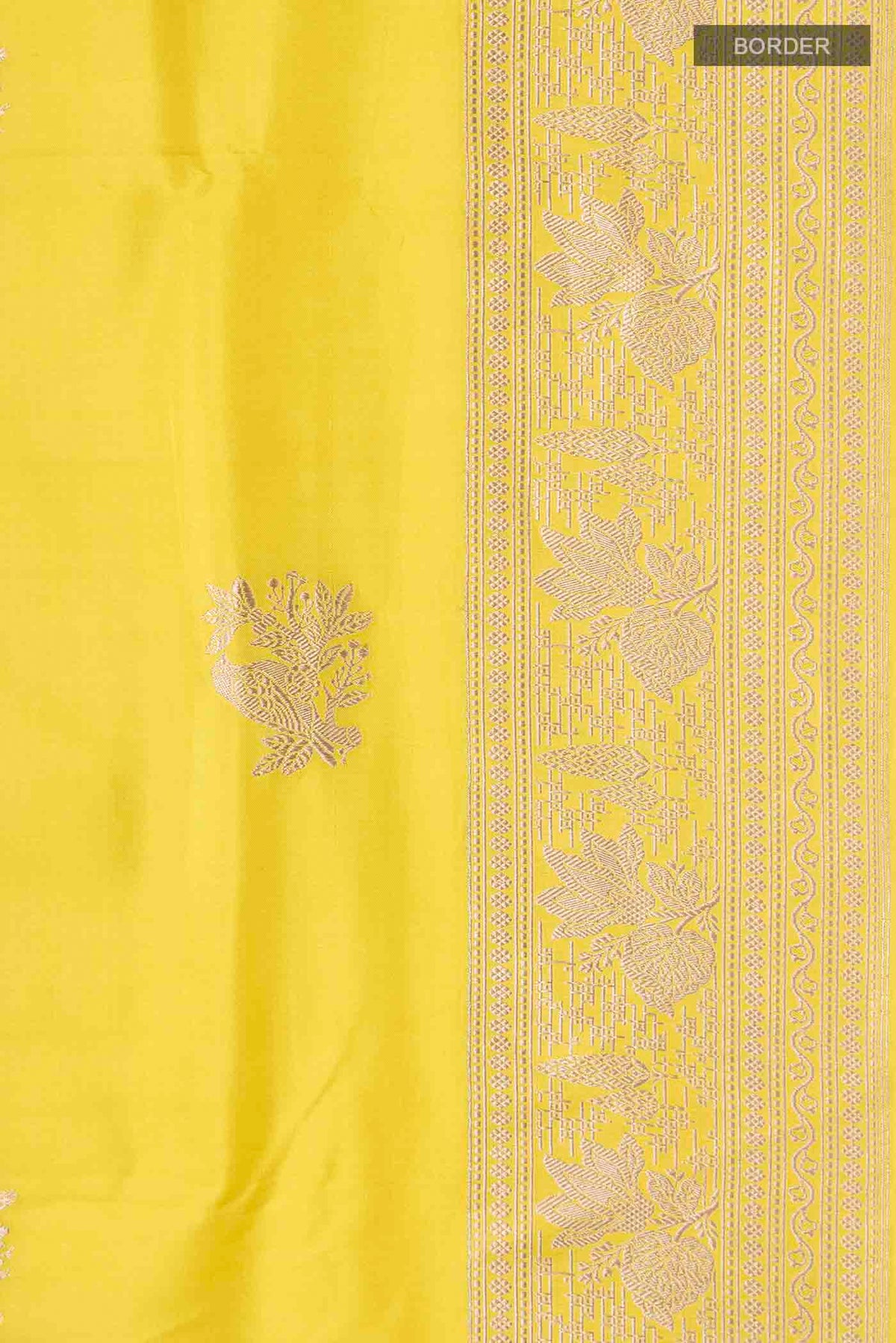 Border image of Yellow Banarasi Silk Saree with Zari Butta on the body and Zari Border