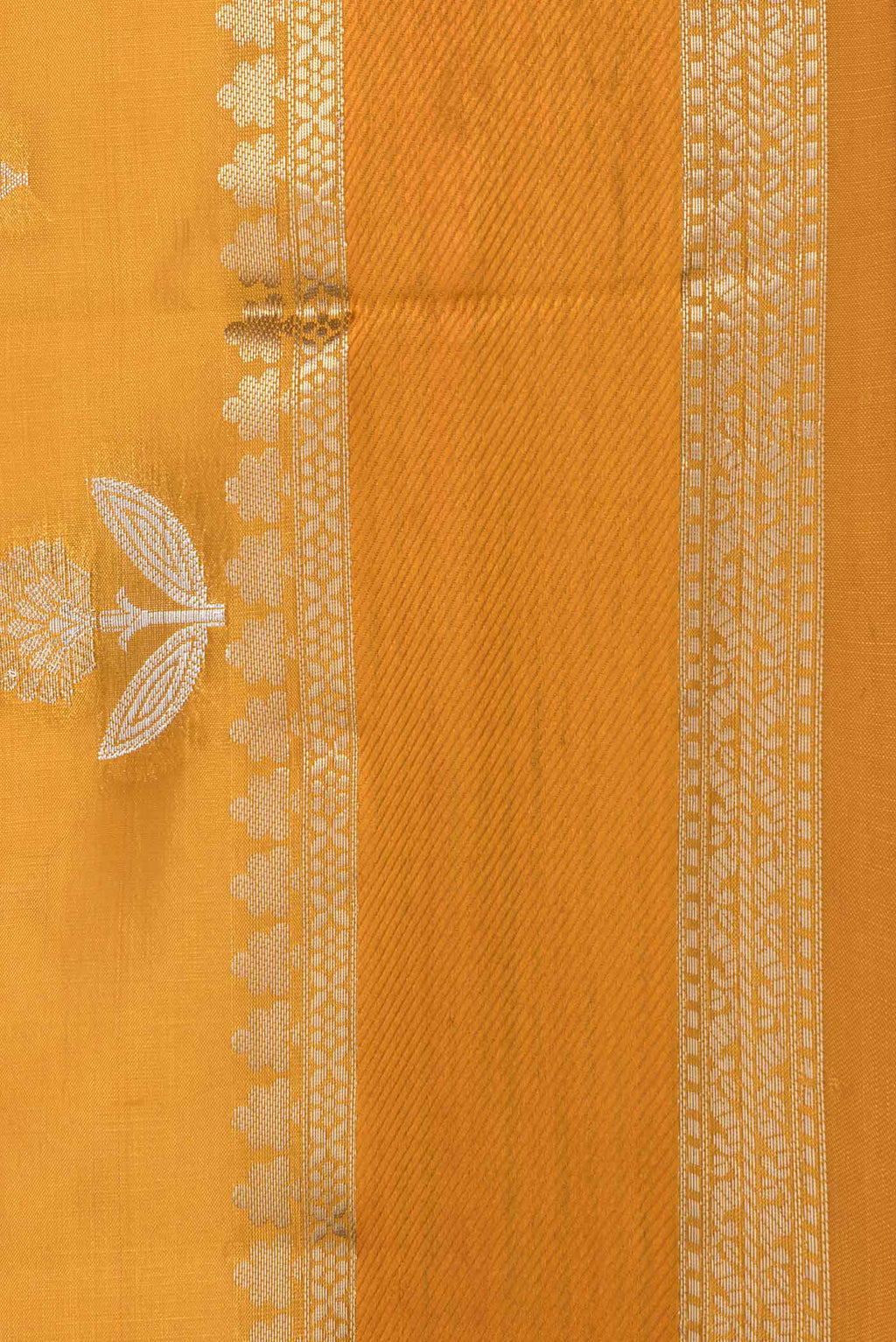 Border image of Mustard Banarasi Raw Silk Saree with Zari Butta on the body and Zari And Thread Border