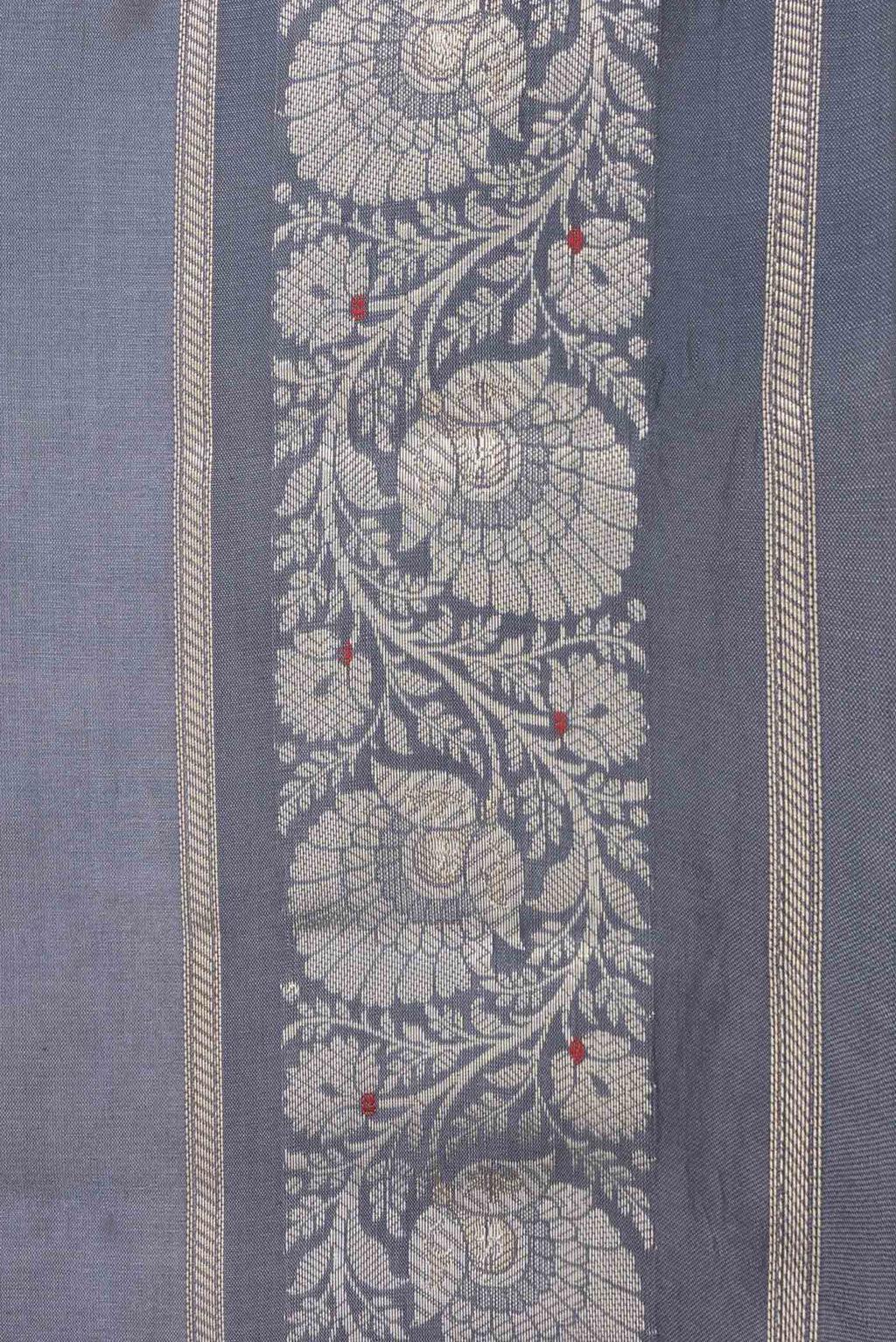 Border image of Grey Banarasi Raw Silk Saree with Zari Butta on the body and Zari Border