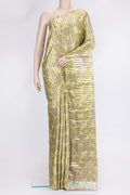 Pista Green Dual Tone Tussar Silk Saree with Stripes on the body and Thin Zari Line.  displayed on a mannequin