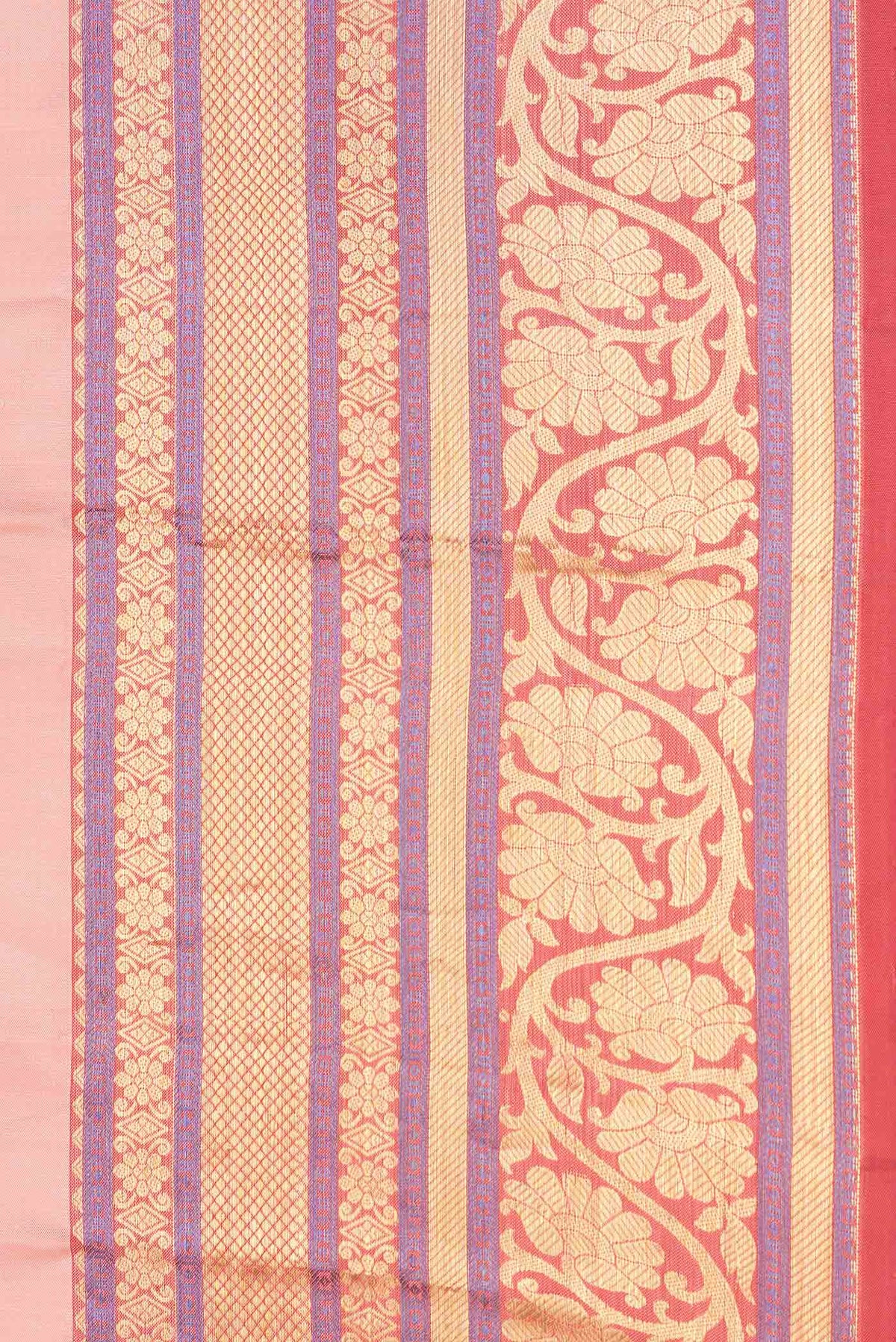 Border image of Golden Peach Dual Tone Kanjivaram Saree with Zari Butta on the body and Zari Border. 