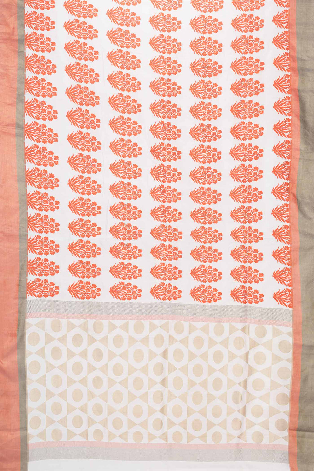 Flat view of Off White Dual Tone Banarasi Silk Saree with Zari Brocade on the body and Zari Border
