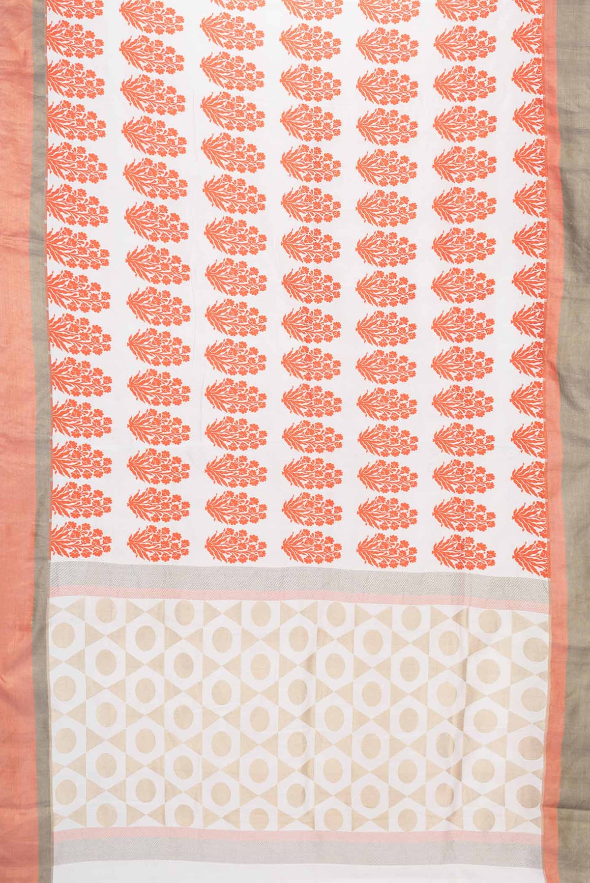 Flat view of Off White Dual Tone Banarasi Silk Saree with Zari Brocade on the body and Zari Border