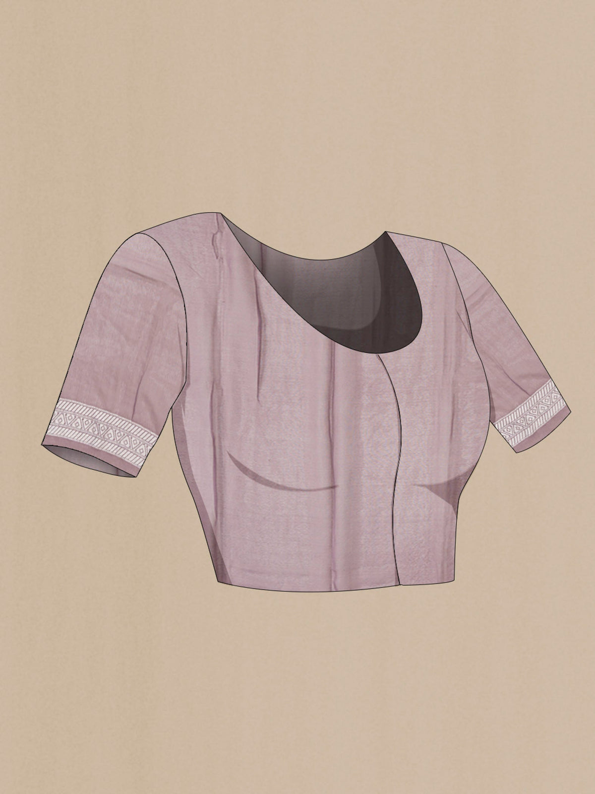 Close up image of the blouse of Lilac Banarasi Georgette Saree with Zari Butta on the body and Zari Border