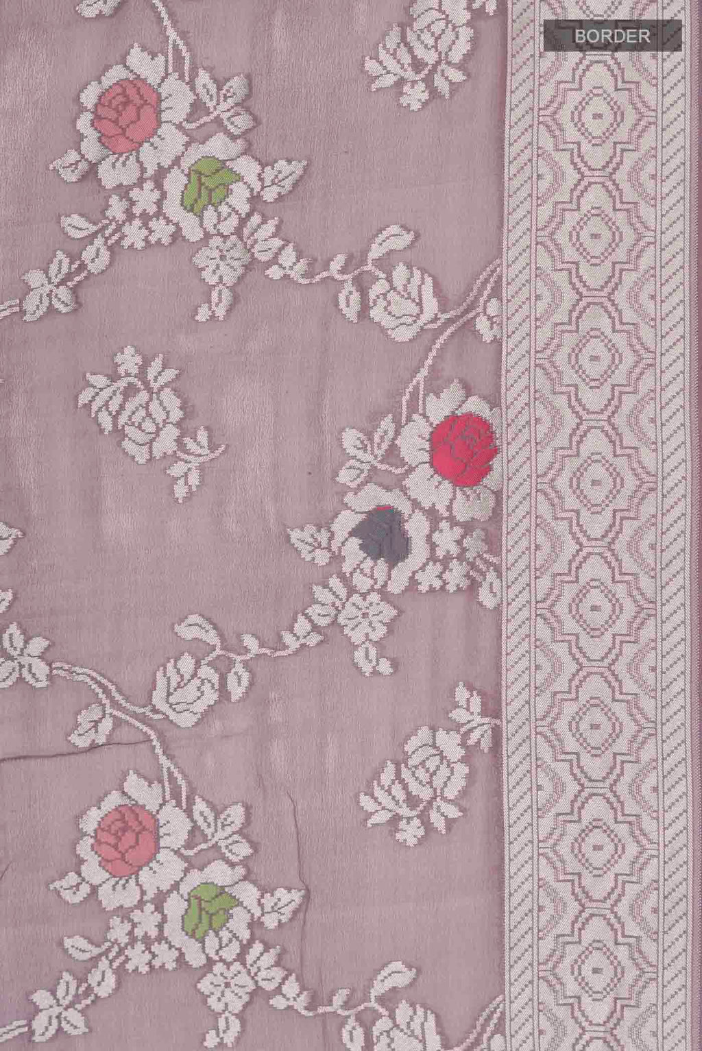 Border image of Lilac Banarasi Georgette Saree with Zari Butta on the body and Zari Border