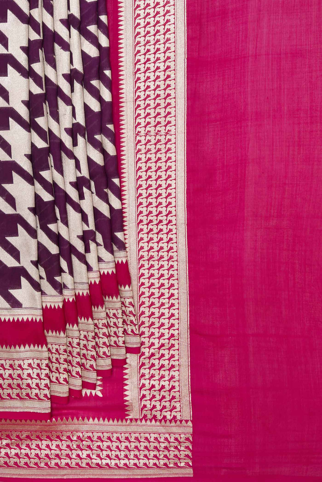 Pleats and pallu of Purple Dual Tone Banarasi Silk Saree with Zari Brocade on the body and Zari Border