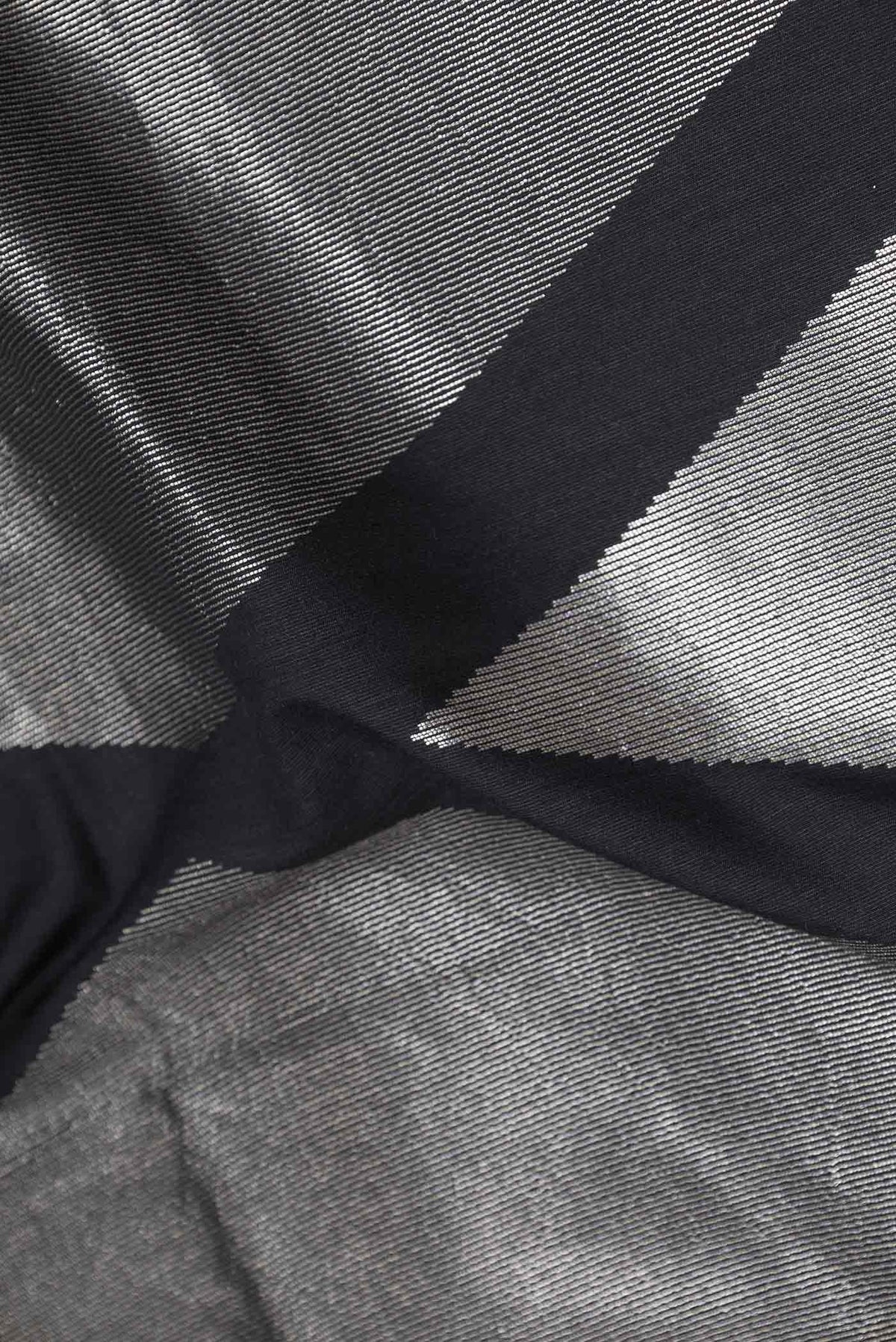 Close up of Black Dual Tone Banarasi Silk Saree with Zari Brocade on the body and Plain Border displaying folds