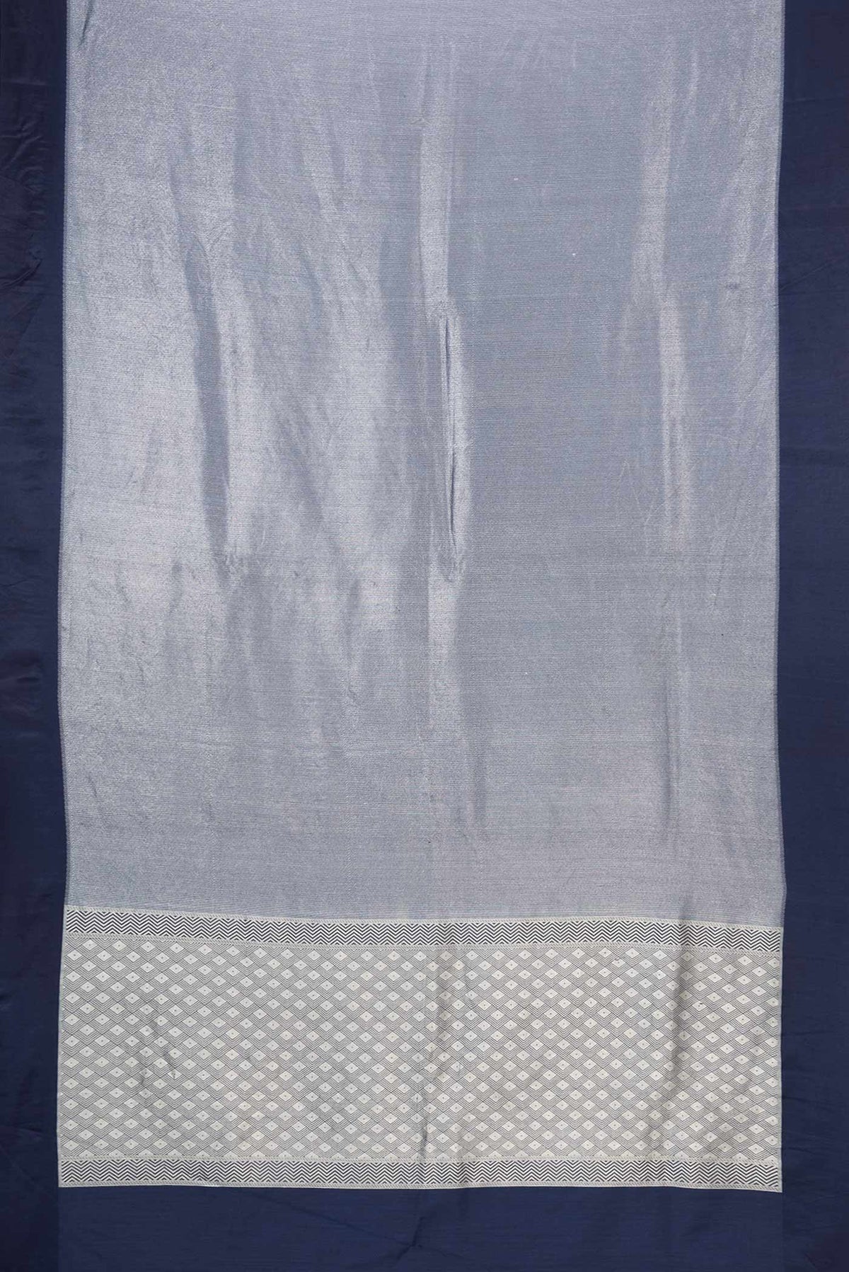 Flat view of Navy Blue Dual Tone Banarasi Silk Saree with Zari Brocade on the body and Plain Border