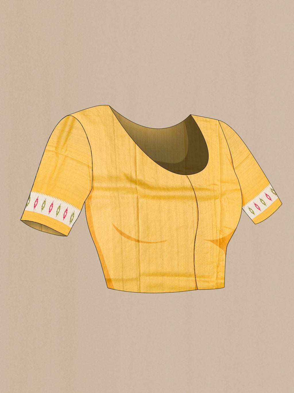 Close up image of the blouse of Yellow Banarasi Georgette Saree with Zari And Thread Butta on the body and Zari Border