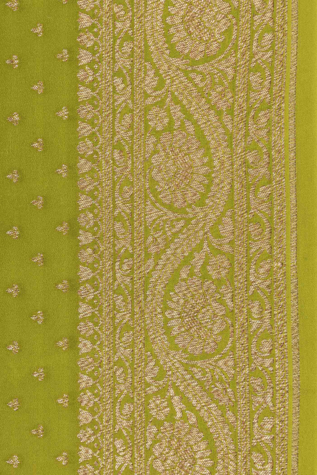 Border image of Parrot Green Dual Tone Banarasi Georgette Saree with Zari Brocade on the body and Zari Border