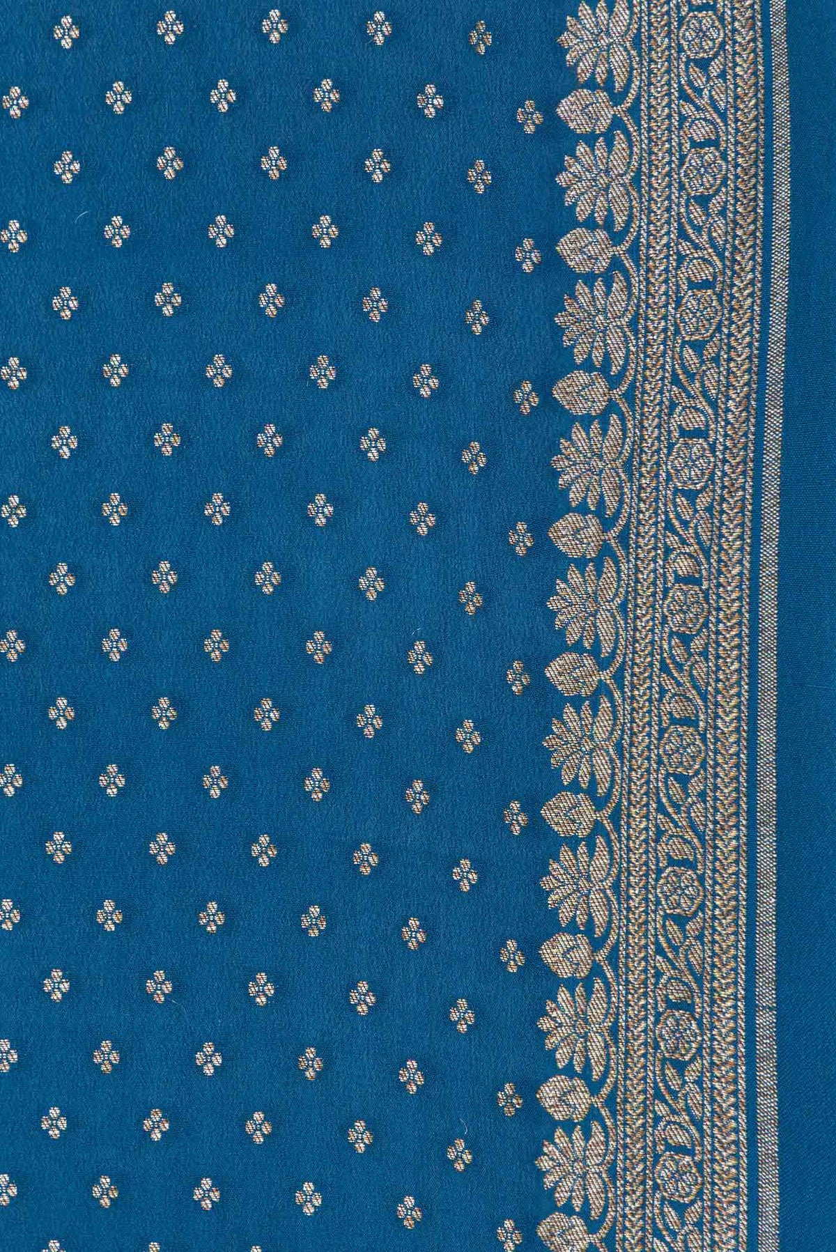 Border image of Peacock Blue Dual Tone Georgette Saree with Zari Butta on the body and Zari Border