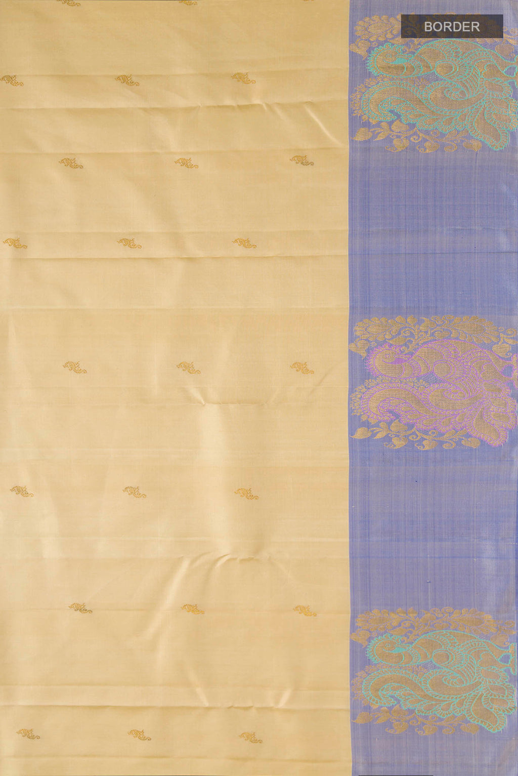 Border image of Cream Kanchipuram Silk Saree with Zari Butta on the body and Zari Border