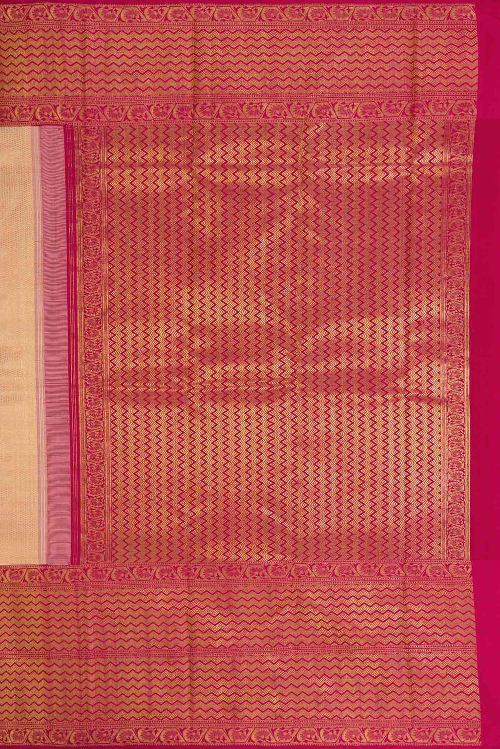 Close up image of the pallu of Rose Gold Kanchipuram Silk Saree with Zari Brocade on the body and Zari Border