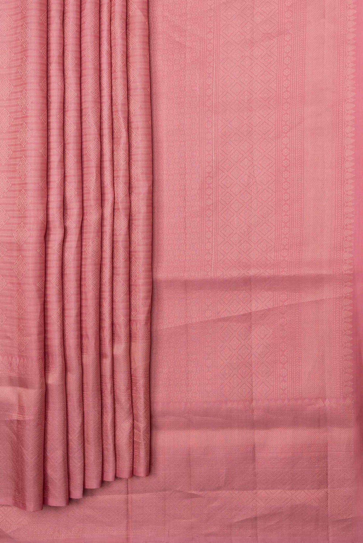 Pleats and pallu of Pink Dual Tone Soft Silk Saree with Zari Brocade on the body and Zari Border. 