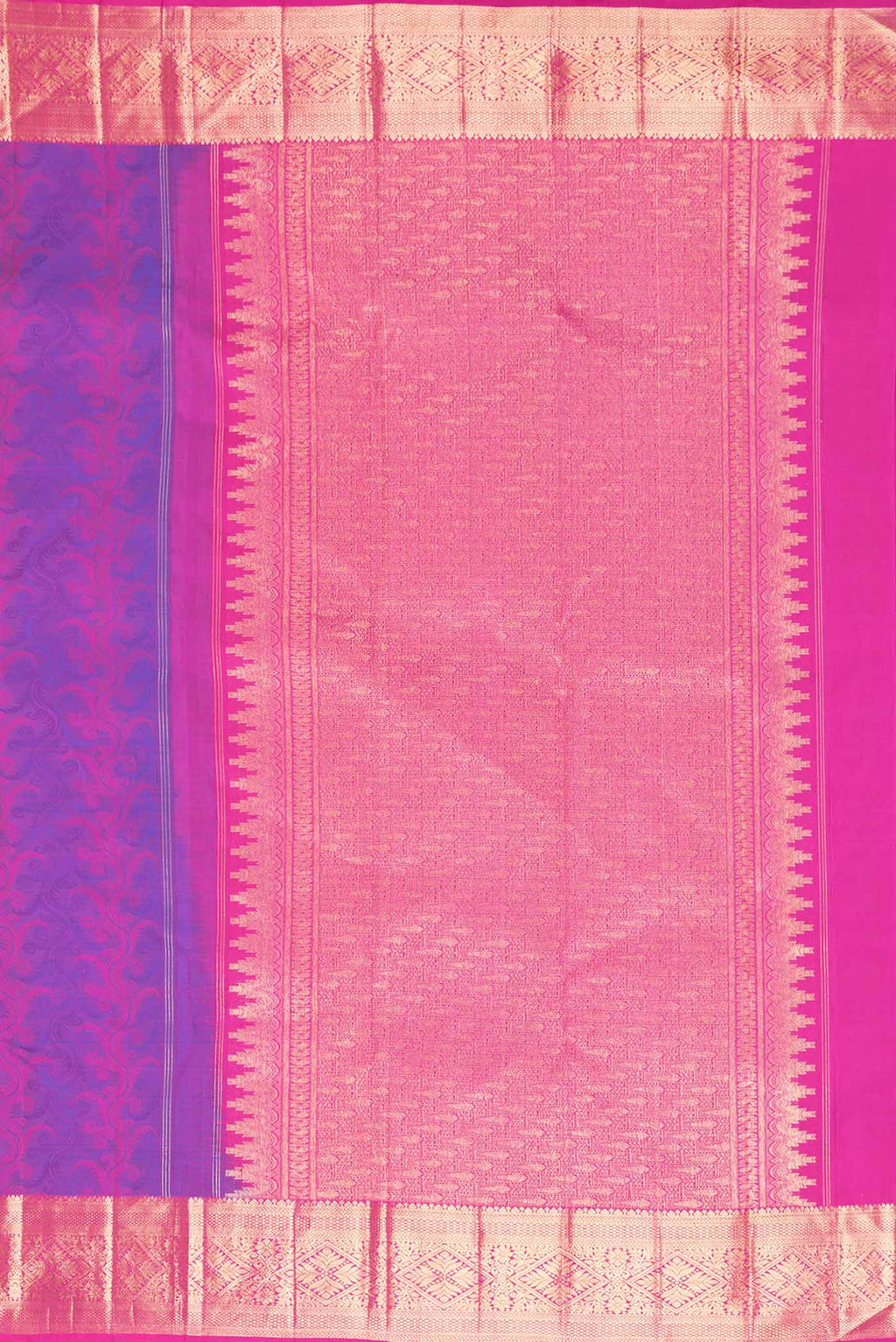 Close up image of the pallu of Purple Dual Tone Kanchipuram Silk Saree with Jacquard design on the body and Zari Border