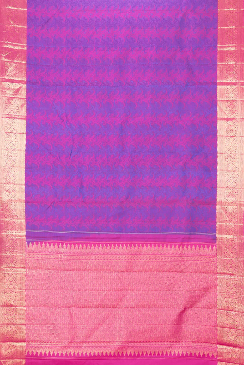 Flat view of Purple Dual Tone Kanchipuram Silk Saree with Jacquard design on the body and Zari Border