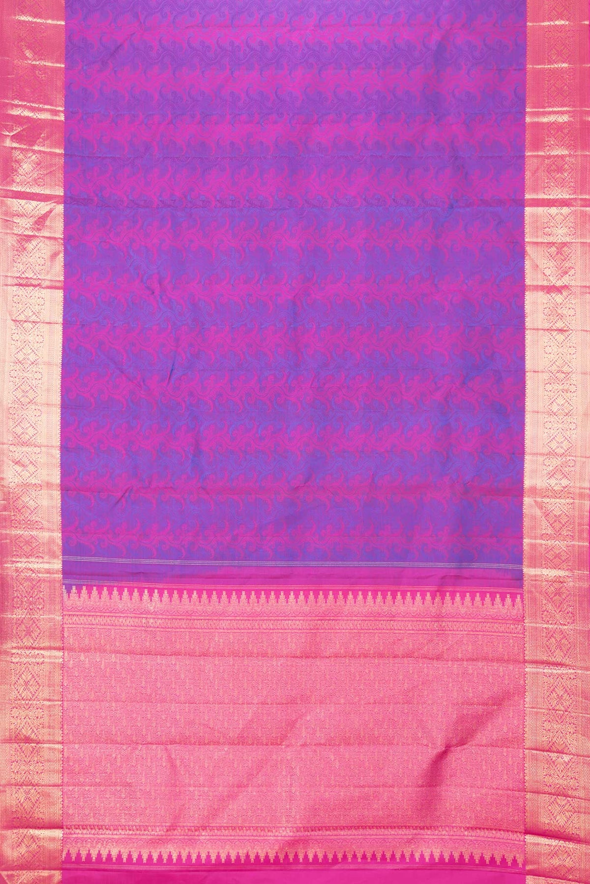 Flat view of Purple Dual Tone Kanchipuram Silk Saree with Jacquard design on the body and Zari Border