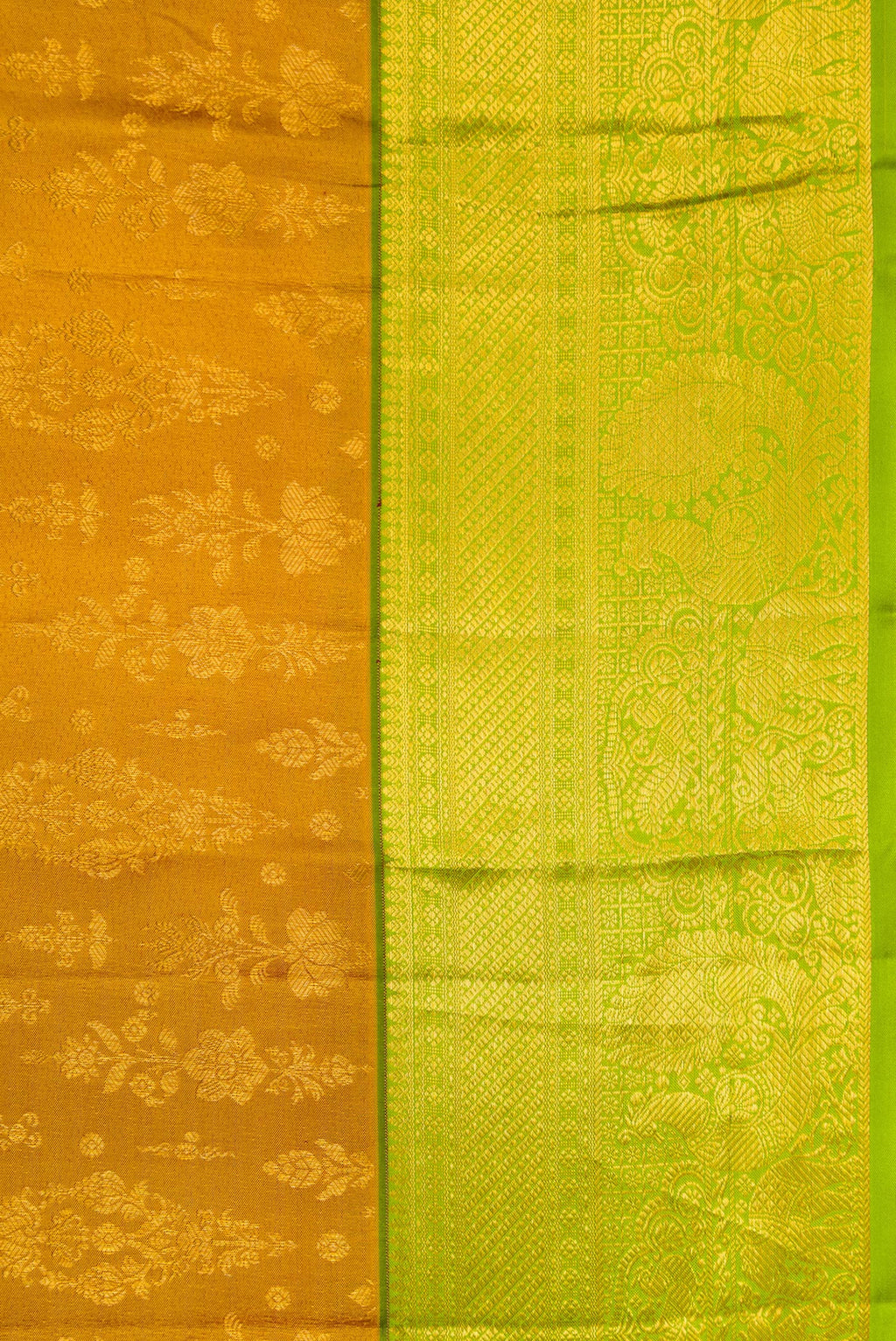 Border image of Gold Dual Tone Kanchipuram Silk Saree with Zari Brocade on the body and Zari Border. 