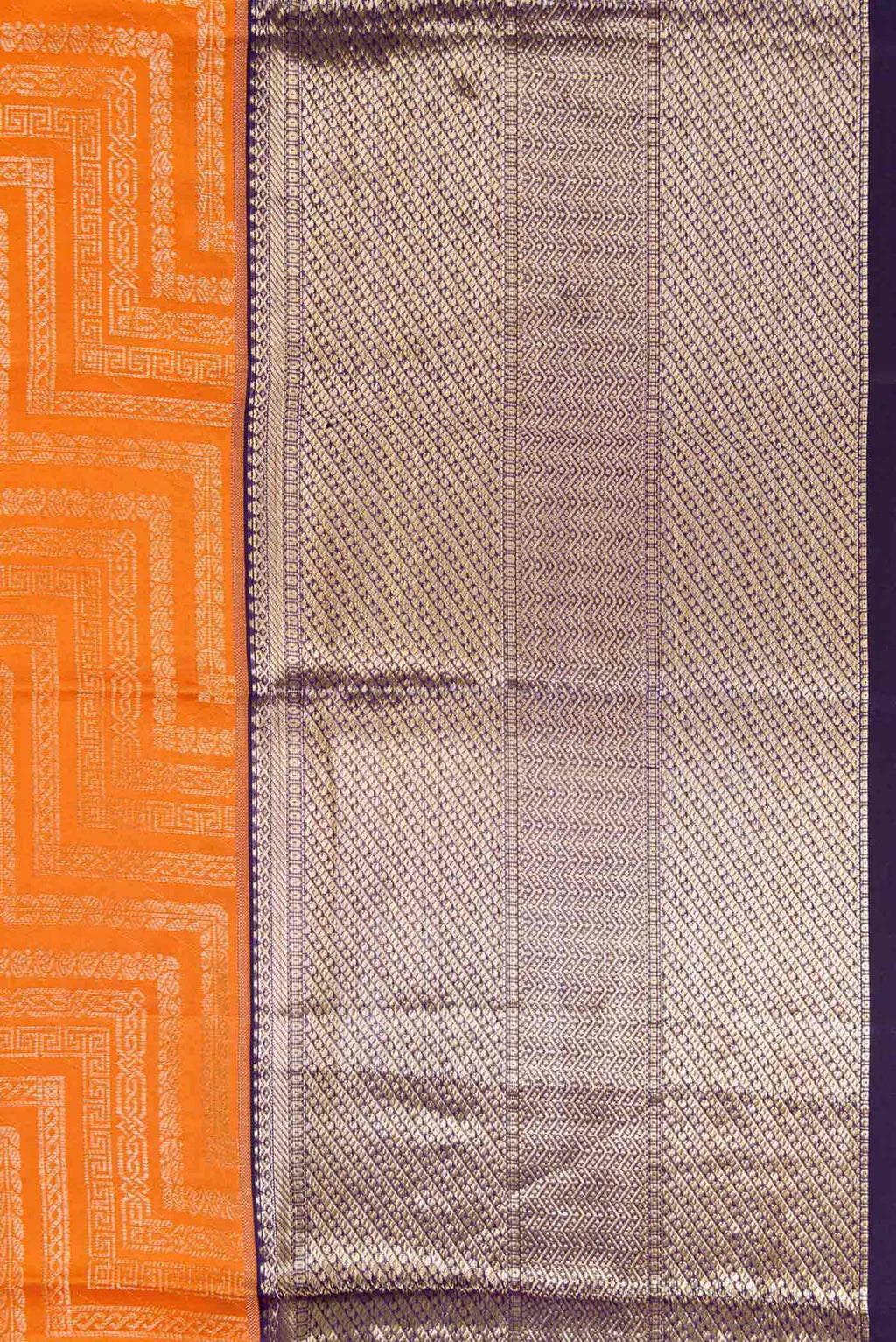 Border image of Orange Dual Tone Kanchipuram Silk Saree with Zari Brocade on the body and Zari Border. 