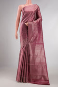Dark Mauve Dual Tone Kanchipuram Silk Saree with Zari Brocade on the body and Zari Border displayed on a mannequin