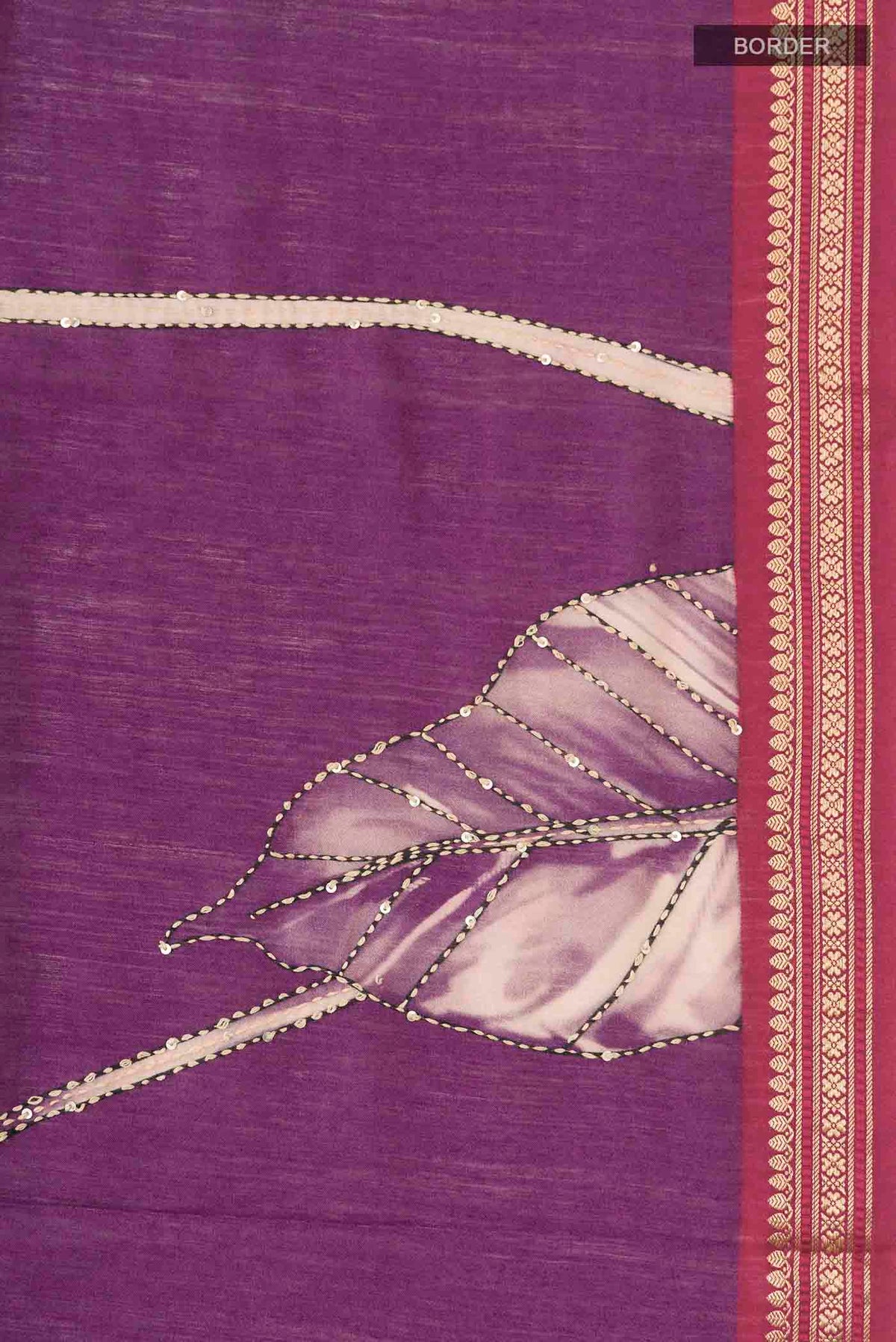 Border image of Magenta Bhagalpuri Tussar Silk Saree with Embroidery on the body and Plain Border