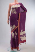 Magenta Bhagalpuri Tussar Silk Saree with Embroidery on the body and Plain Border displayed on a mannequin