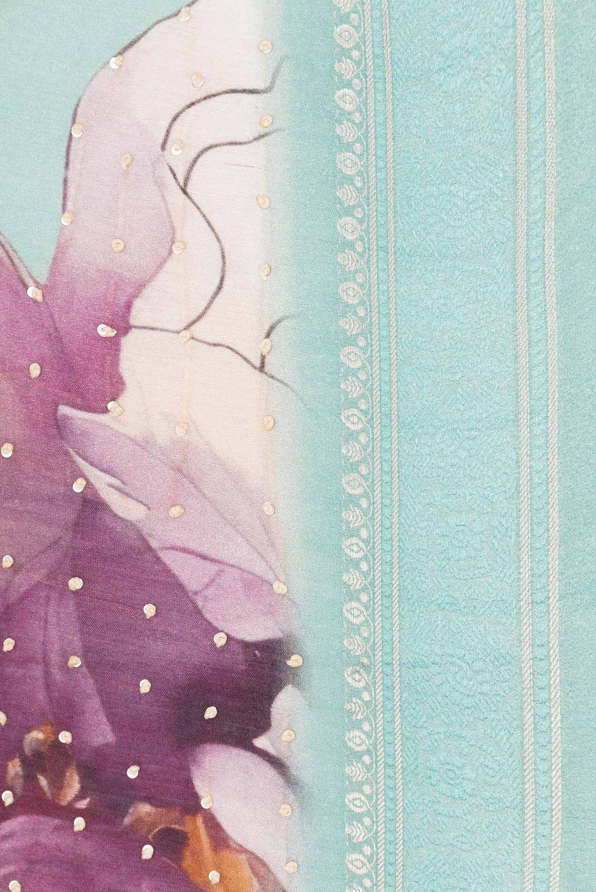 Border image of Light Blue Dual Tone Tussar Silk Saree with Embroidery on the body and Zari And Thread Border