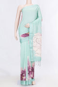 Light Blue Dual Tone Tussar Silk Saree with Embroidery on the body and Zari And Thread Border displayed on a mannequin