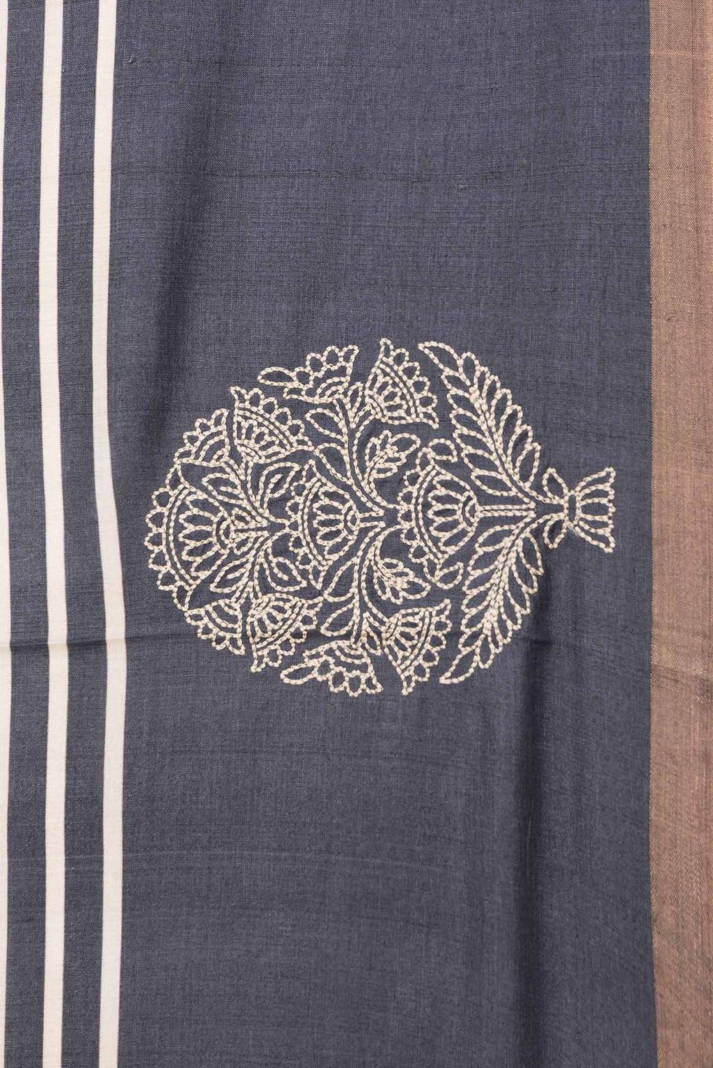 Border image of Black Dual Tone Tussar Saree with Stripes on the body and Embroidery Border