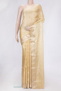 Sandal Dual Tone Organza Silk Saree with Zari Brocade on the body and Zari Border.  displayed on a mannequin