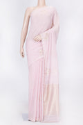 Pink Dual Tone Linen Saree with Embroidery on the body and Embroidery Border displayed on a mannequin