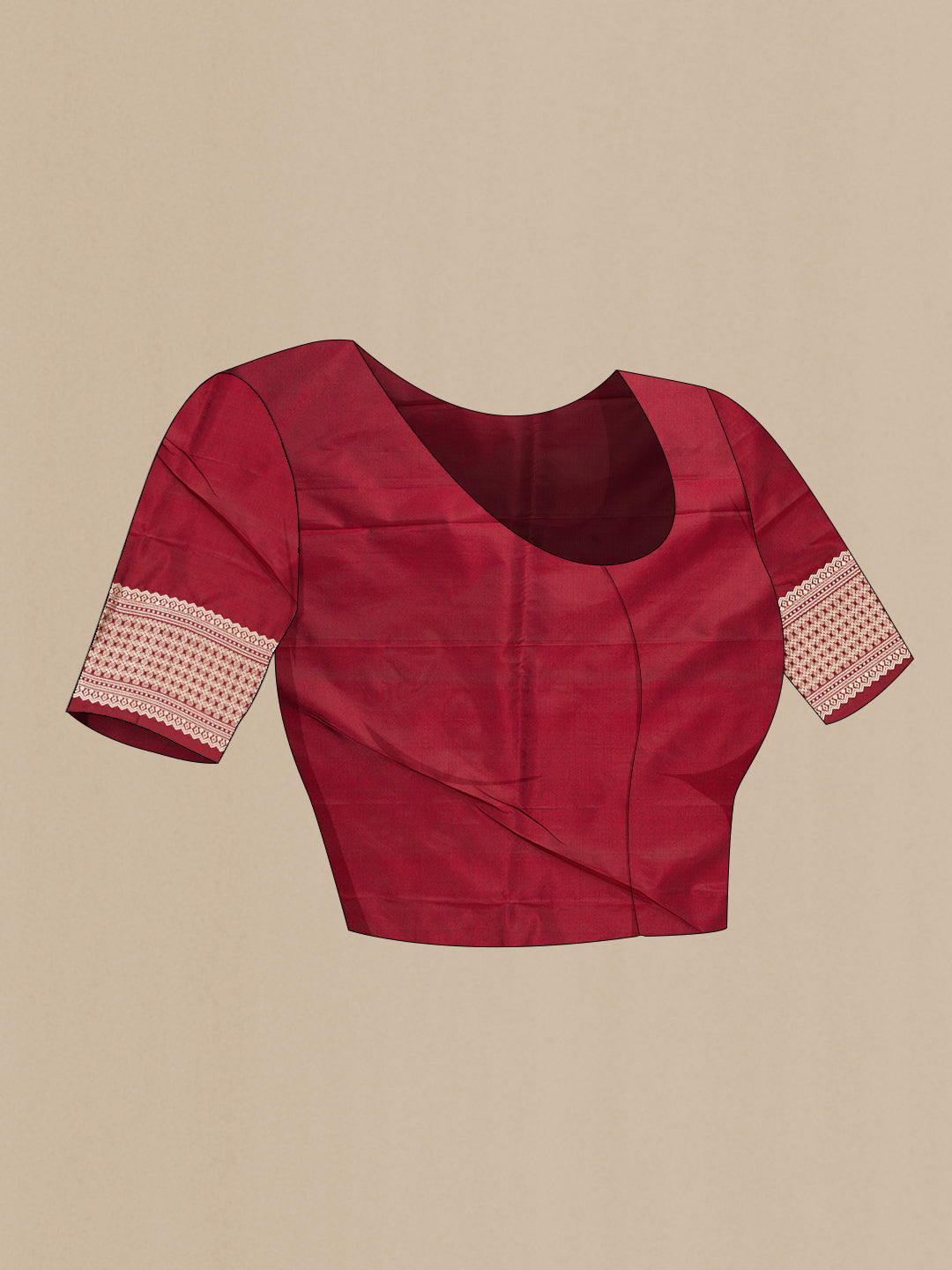 Close up image of the blouse of Maroon Dual Tone Banarasi Silk Saree with Zari Brocade on the body and Zari Border. 