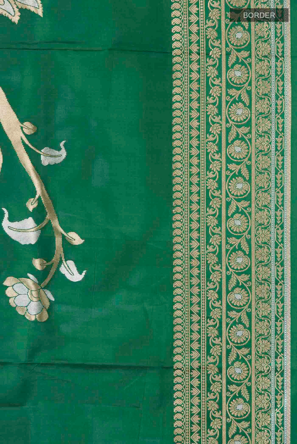 Border image of Green Banarasi Silk Saree with Zari Butta on the body and Zari Border