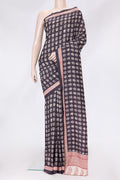 Burgundy Dual Tone Printed Silk Saree with Printed design on the body and Printed Border.  displayed on a mannequin