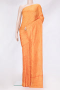 Orange Dual Tone Printed Silk Saree with Printed design on the body and Printed Border.  displayed on a mannequin