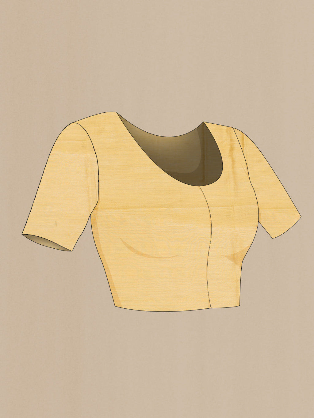 Close up image of the blouse of Mustard Dual Tone Tussar Saree with Zari Butta on the body and Zari Border