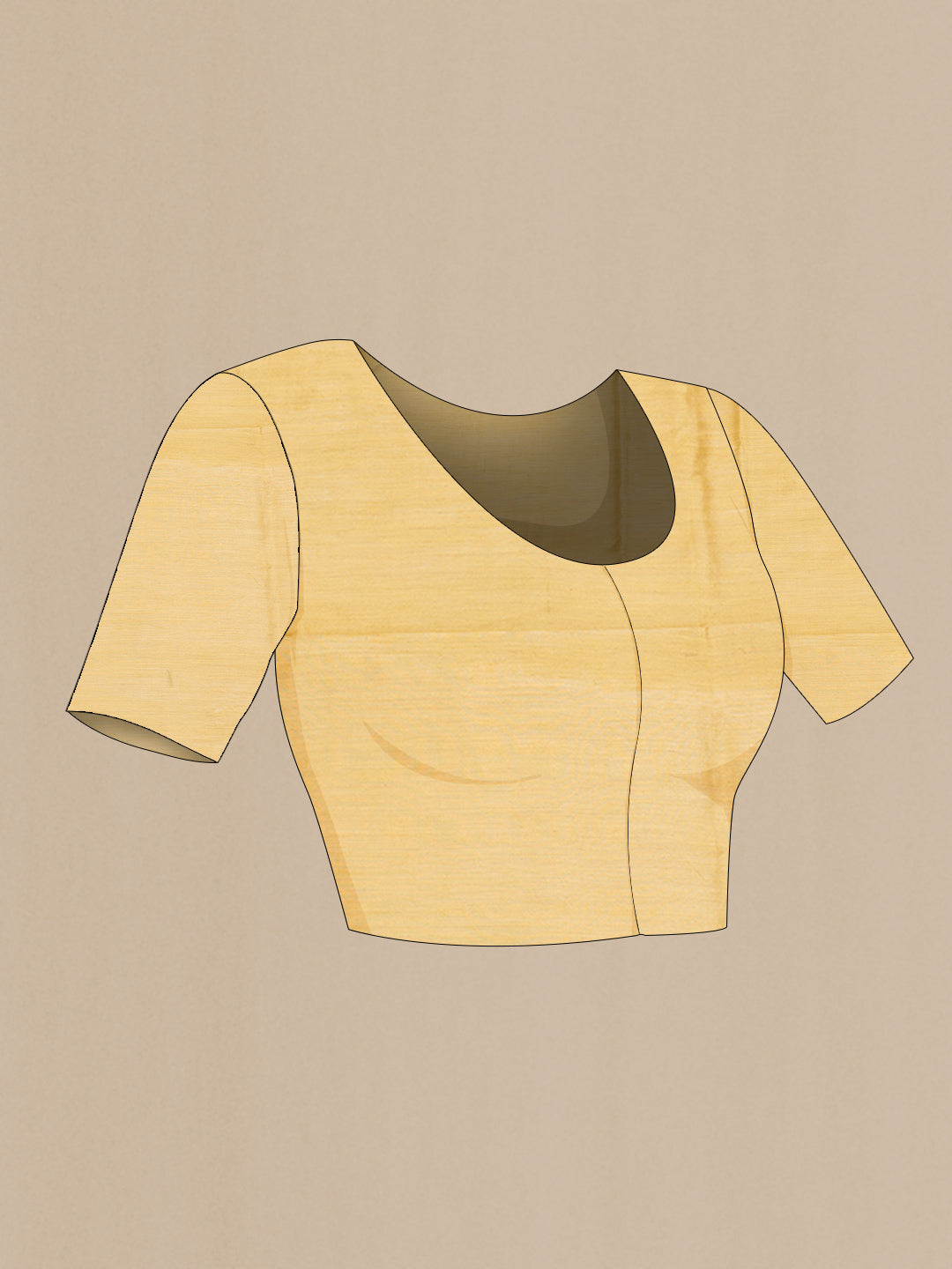 Close up image of the blouse of Mustard Dual Tone Tussar Saree with Zari Butta on the body and Zari Border