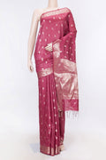 Maroon Dual Tone Tussar Saree with Zari Butta on the body and Zari Border displayed on a mannequin