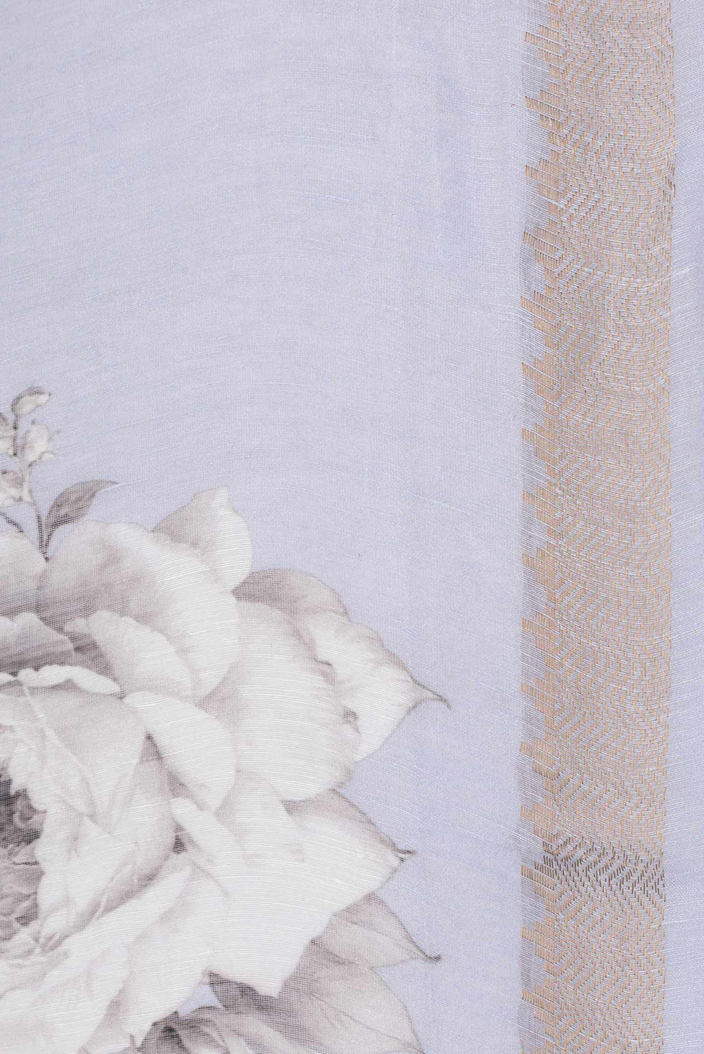 Border image of Lavender Dual Tone Linen Saree with Printed design on the body and Zari Border. 