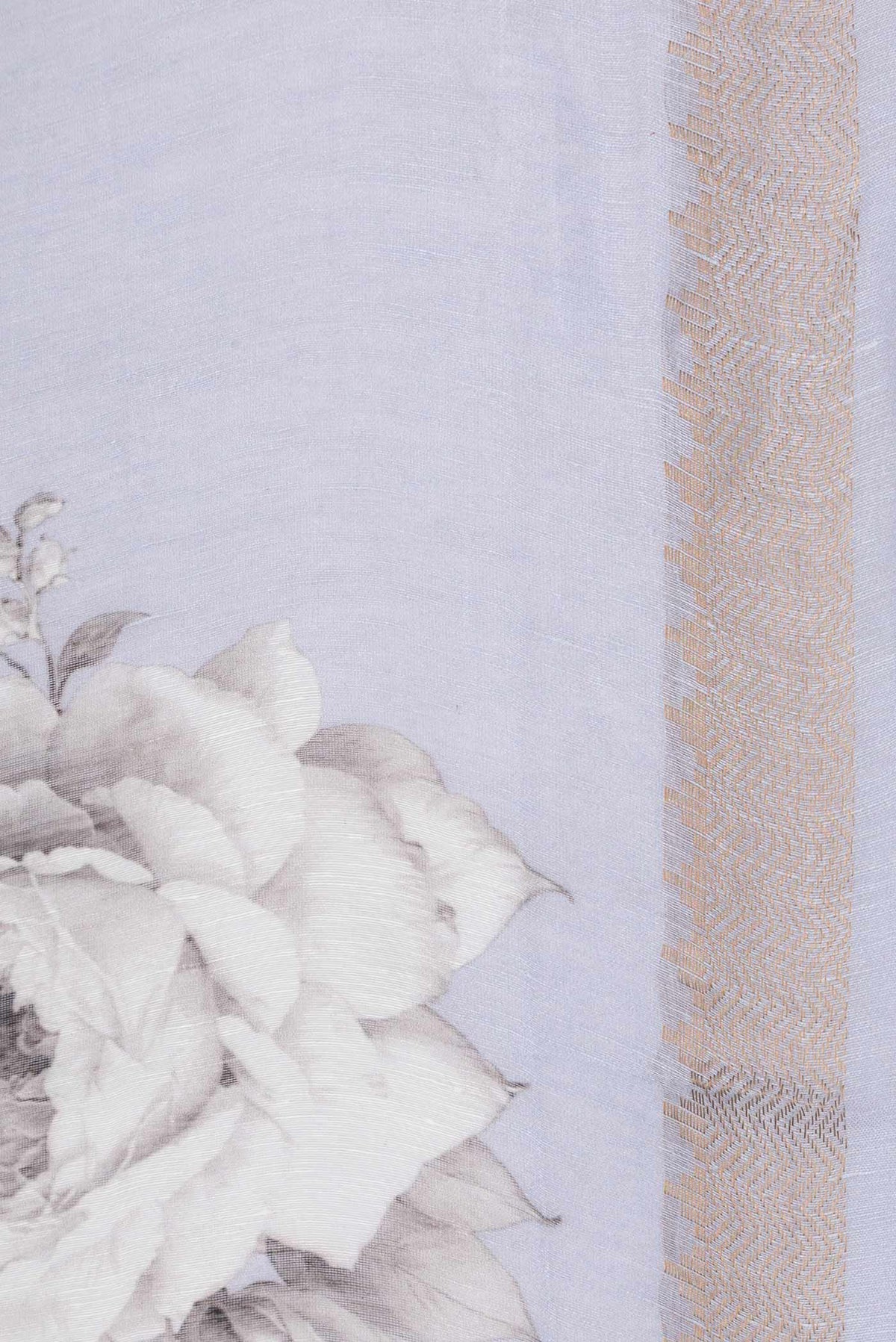 Border image of Lavender Dual Tone Linen Saree with Printed design on the body and Zari Border. 