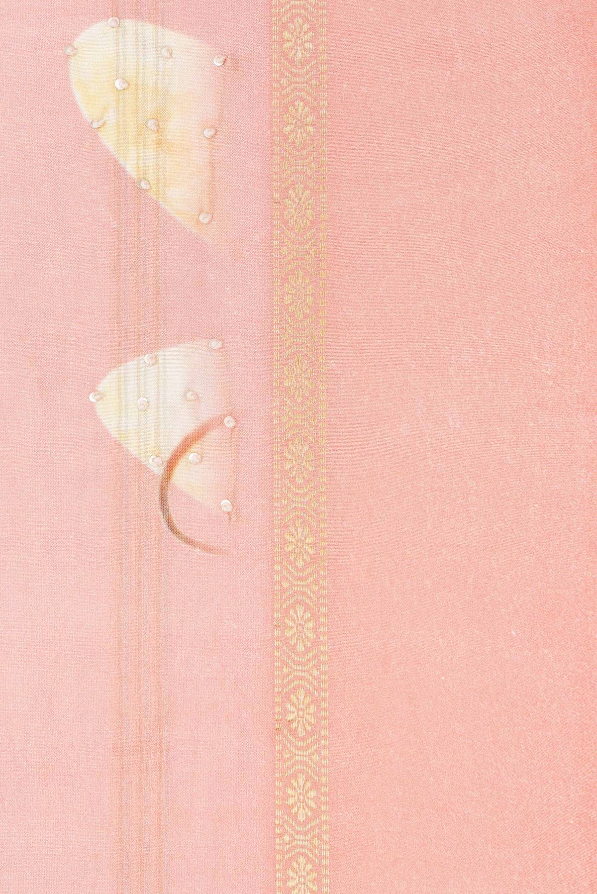 Border image of Peach Dual Tone Tussar Silk Saree with Embroidery on the body and Zari Border