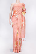 Peach Dual Tone Tussar Silk Saree with Embroidery on the body and Zari Border displayed on a mannequin