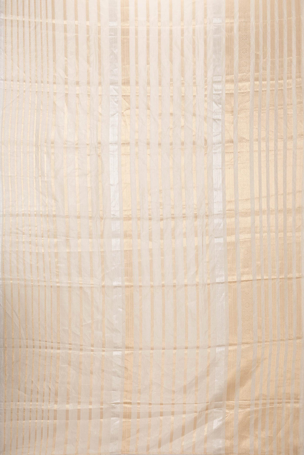 Flat view of Gold Dual Tone Organza Silk Saree with Zari Brocade on the body and Zari Border