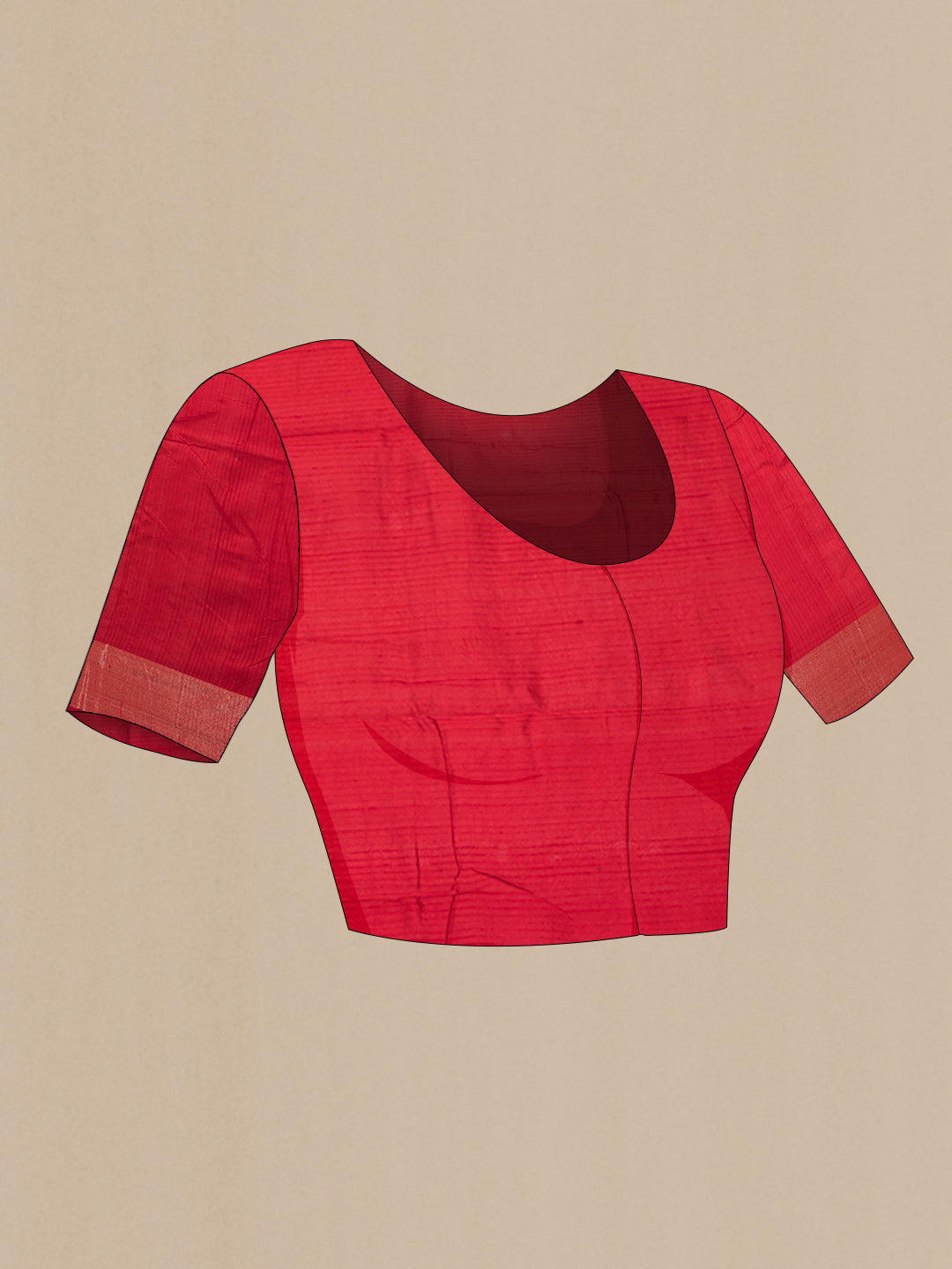 Close up image of the blouse of Red Banarasi Raw Silk Saree with Zari Butta on the body and Zari Border