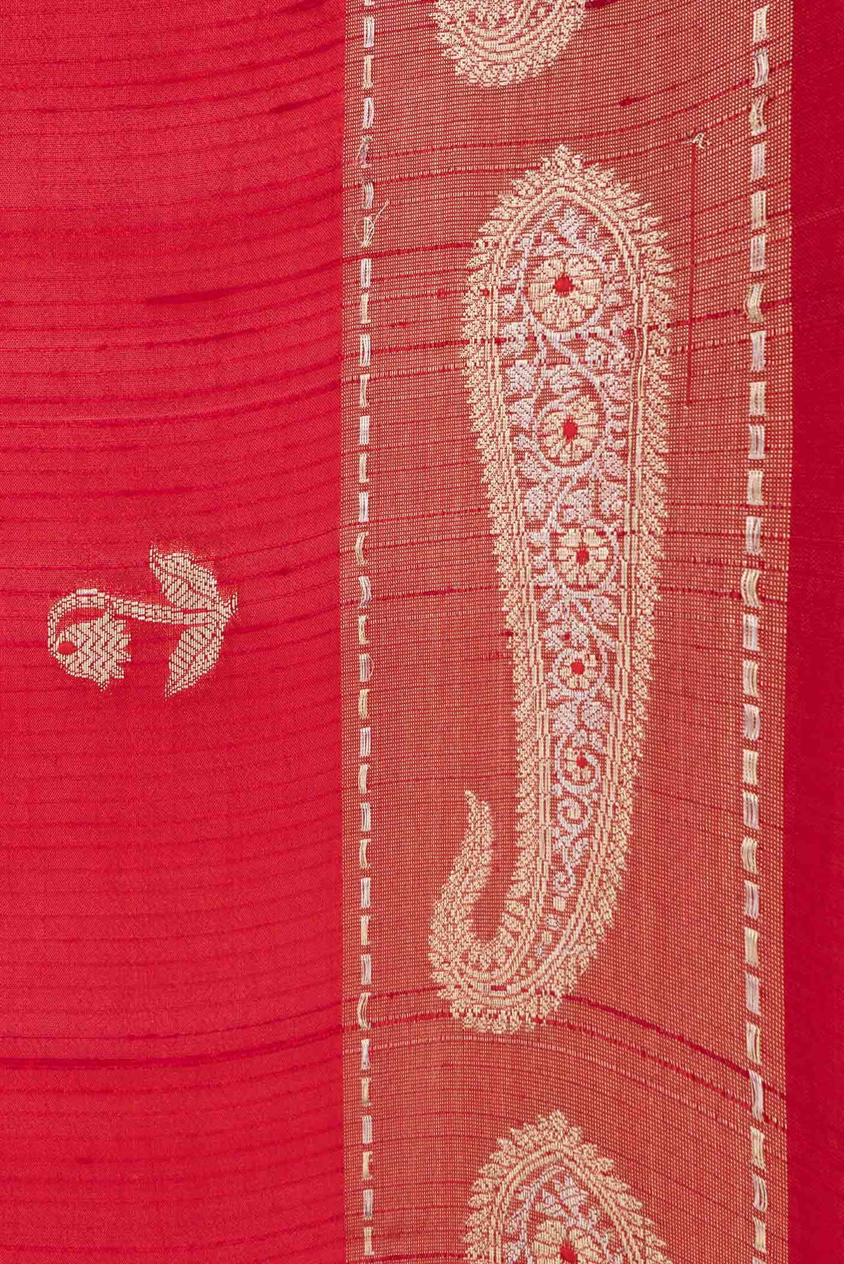 Border image of Red Banarasi Raw Silk Saree with Zari Butta on the body and Zari Border