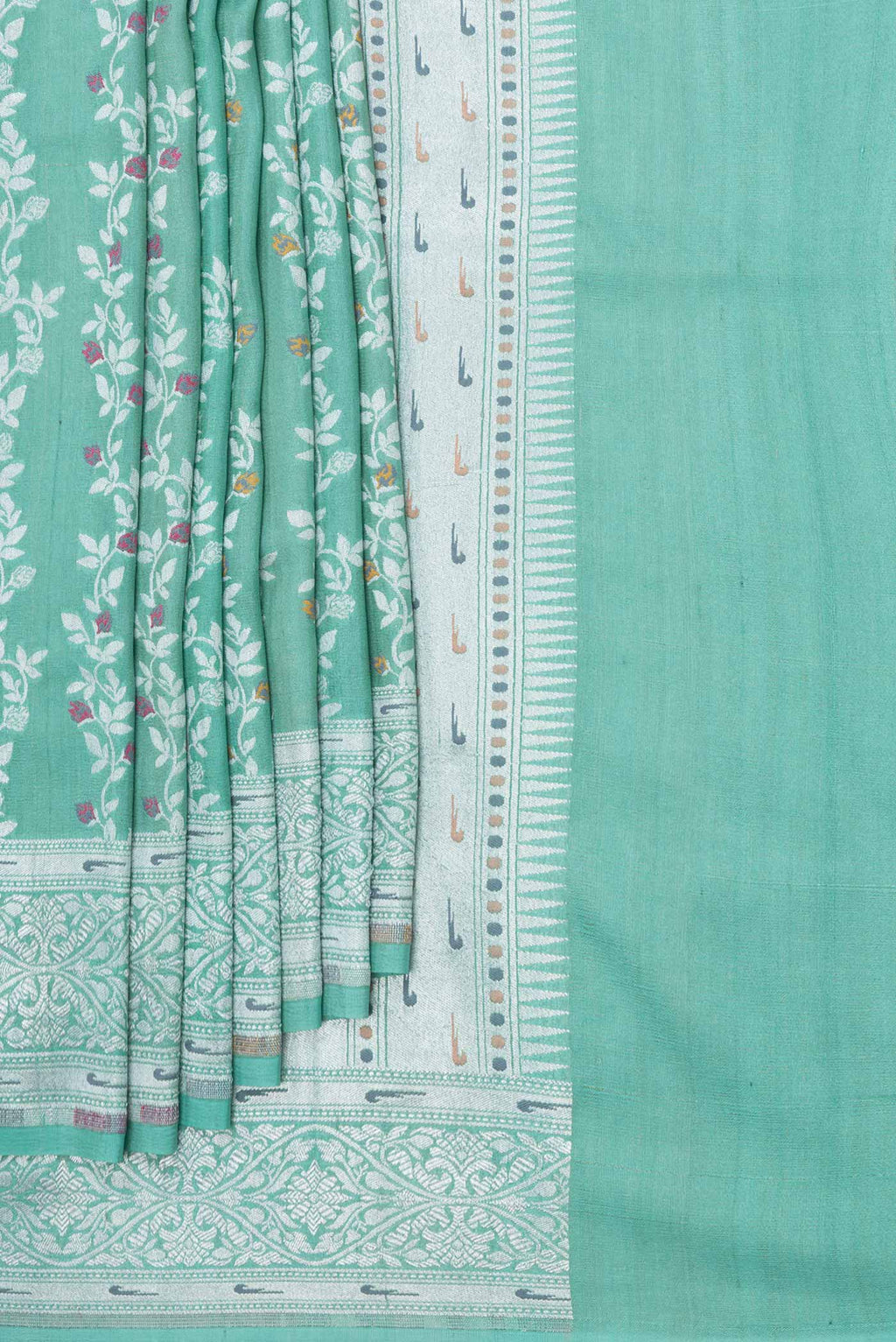 Pleats and pallu of Light Green Dual Tone Banarasi Silk Saree with Zari Brocade on the body and Zari Border