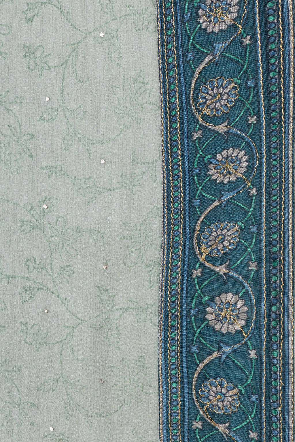 Border image of Light Green Dual Tone Mysore Chiffon Saree with Embroidery on the body and Embroidery Border. 