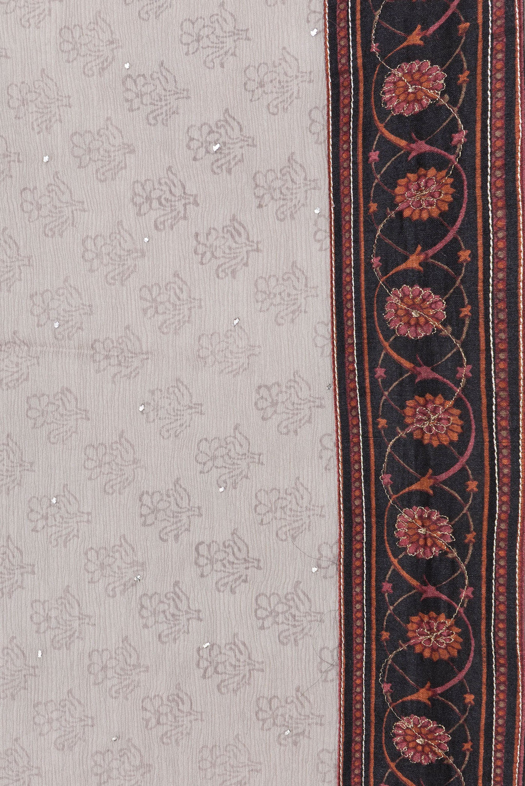 Border image of Grey Dual Tone Mysore Chiffon Saree with Embroidery on the body and Embroidery Border. 
